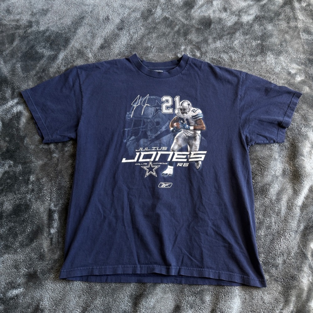 Vintage Reebok Dallas Cowboys Julius Jones 21 Graphic T-Shirt Mens XL Navy Blue